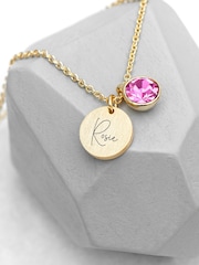 Personalised Birthstone Crystal and Disc Necklace by Treat Republic - Image 1 of 3