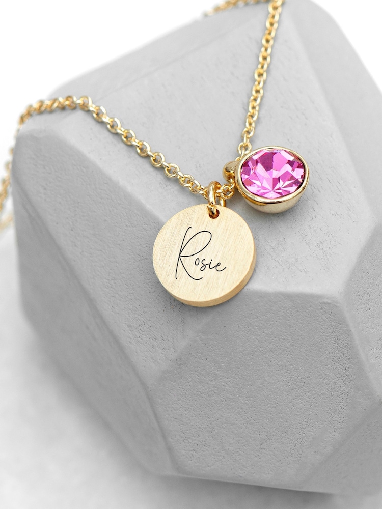 Personalised Birthstone Crystal and Disc Necklace by Treat Republic - Image 1 of 3