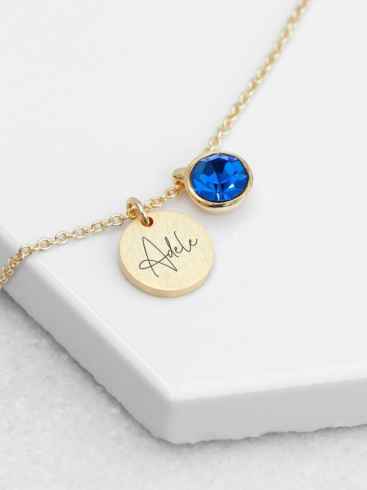 Personalised Birthstone Crystal and Disc Necklace by Treat Republic - Image 1 of 3