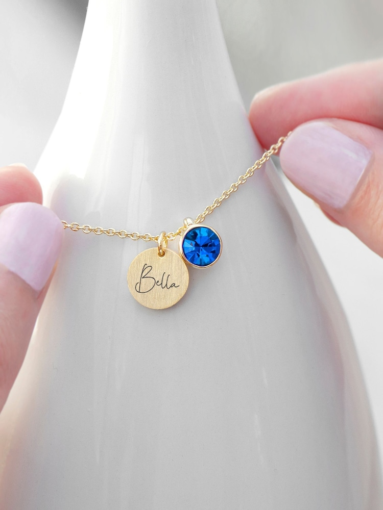 Personalised Birthstone Crystal and Disc Necklace by Treat Republic - Image 2 of 3