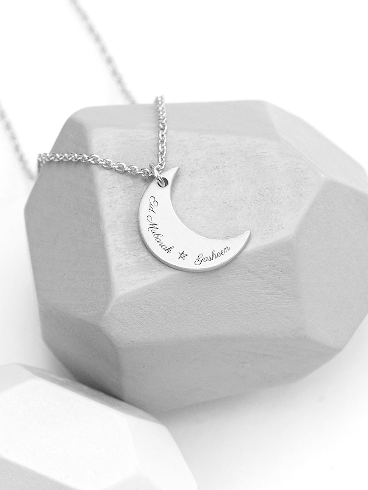 Personalised Eid Mubarak Crescent Moon Necklace by Treat Republic - Image 1 of 4
