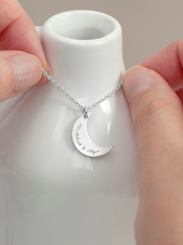 Personalised Eid Mubarak Crescent Moon Necklace by Treat Republic - Image 2 of 4