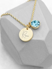 Personalised Birthstone Crystal and Disc Necklace by Treat Republic - Image 1 of 3