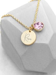 Personalised Birthstone Crystal and Disc Necklace by Treat Republic - Image 1 of 3