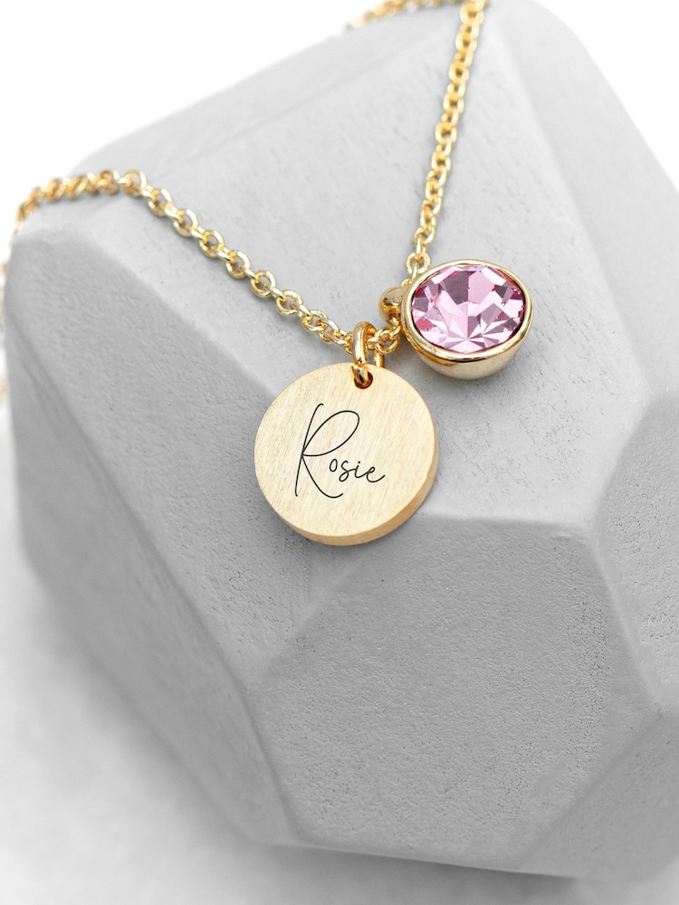 Personalised Birthstone Crystal and Disc Necklace by Treat Republic - Image 1 of 3