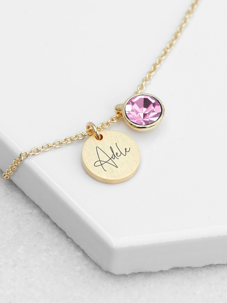 Personalised Birthstone Crystal and Disc Necklace by Treat Republic - Image 2 of 3