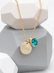 Personalised Birthstone Crystal and Disc Necklace by Treat Republic - Image 1 of 3