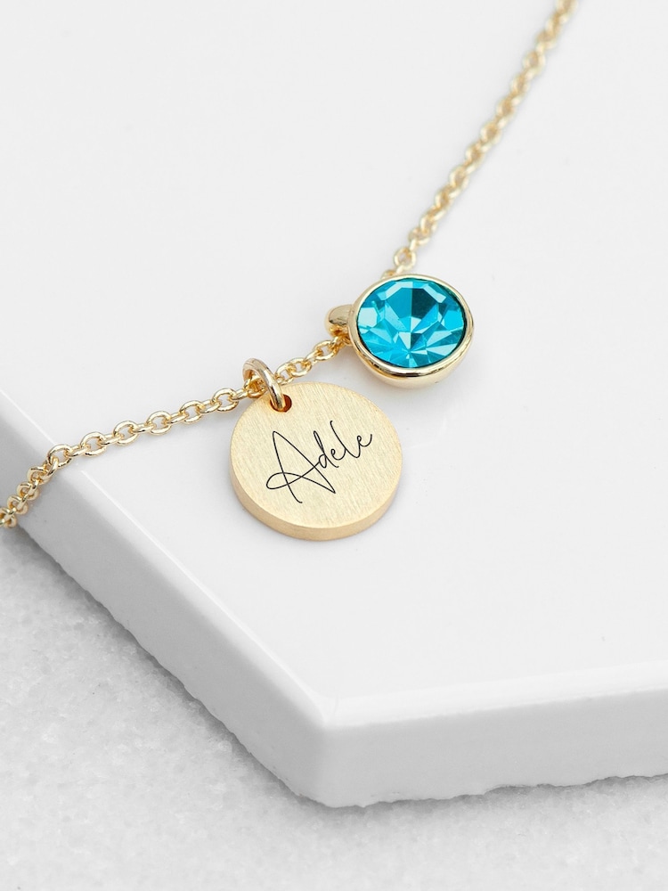 Personalised Birthstone Crystal and Disc Necklace by Treat Republic - Image 2 of 3