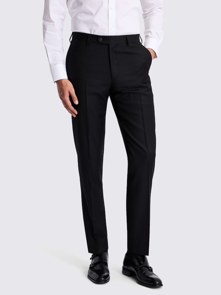 MOSS Black Tailored Fit Black Twill Trousers - Image 1 of 3