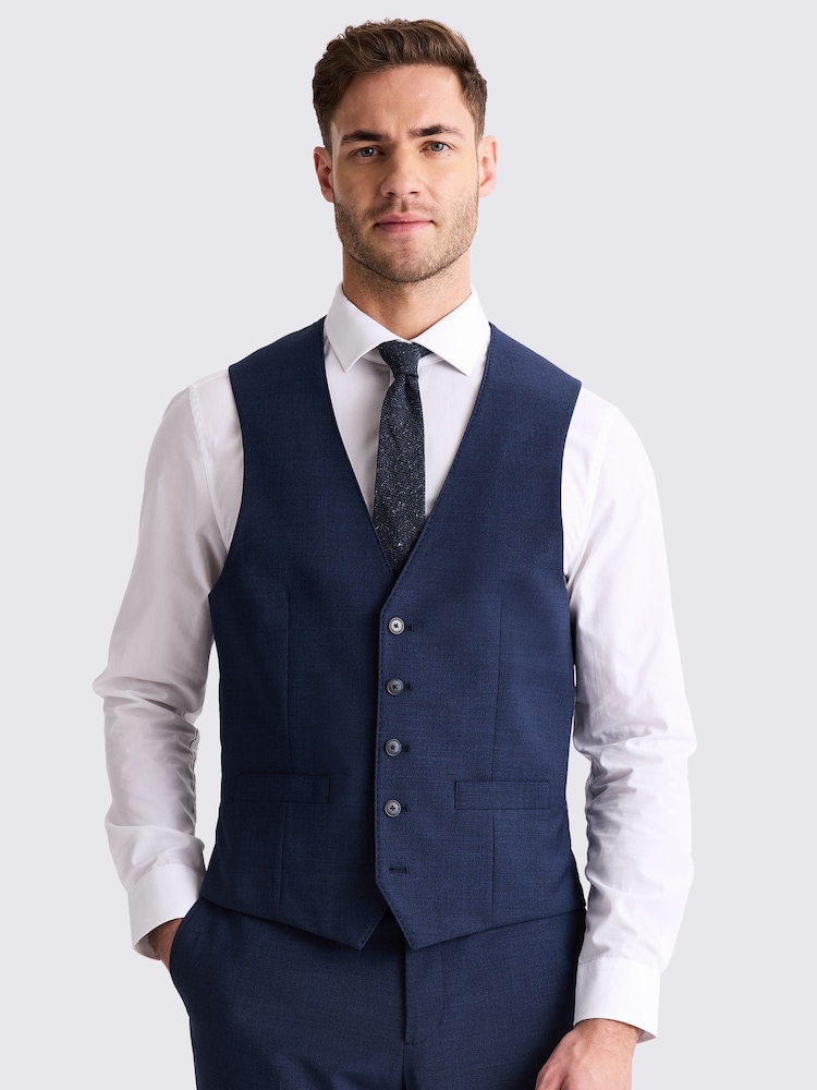 MOSS Blue Tailored Fit Blue Waistcoat - Image 1 of 3