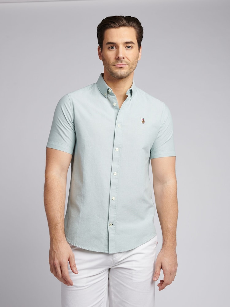 U.S. Polo Assn. Green Mens 100% Cotton Short Sleeve Oxford Shirt - Image 1 of 7