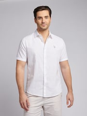 U.S. Polo Assn. White Mens Linen Blend Short Sleeve Shirt - Image 1 of 7