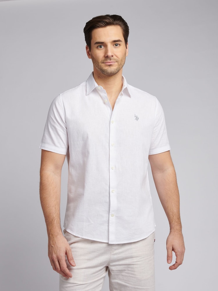 U.S. Polo Assn. White Mens Linen Blend Short Sleeve Shirt - Image 1 of 7