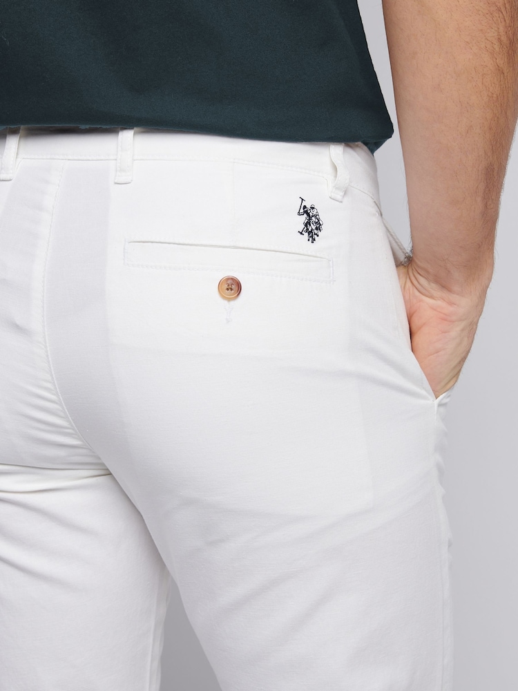 U.S. Polo Assn White Mens Linen Blend Chino Trousers - Image 5 of 9