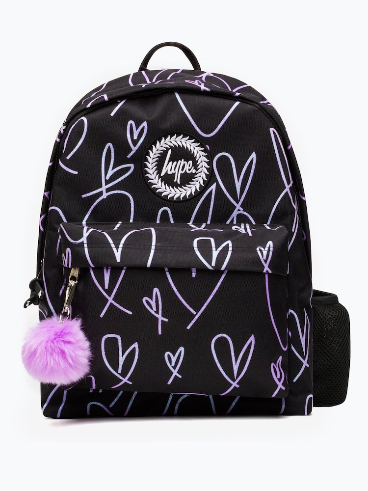 Hype. Girls Purple Glitter Scribble Hearts Iconic Backpack - Image 1 of 5
