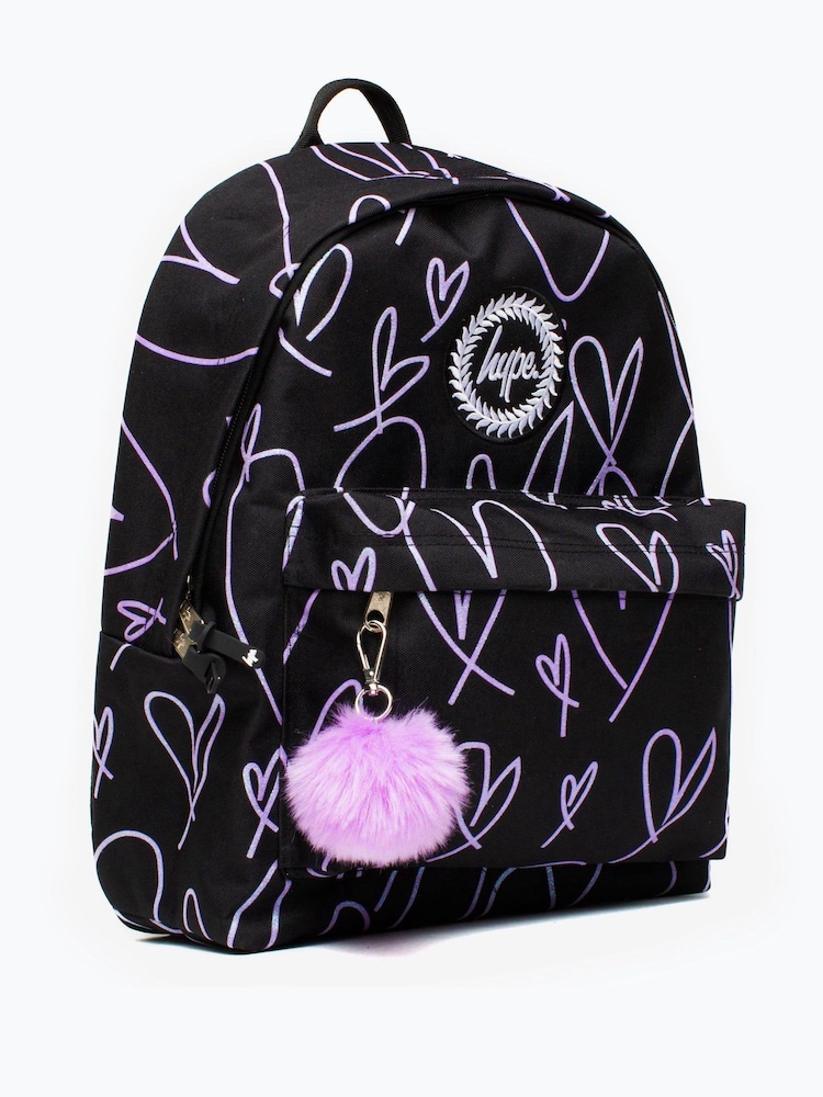 Hype. Girls Purple Glitter Scribble Hearts Iconic Backpack - Image 1 of 5 Hype. Girls Purple Glitter Scribble Hearts Iconic Backpack - Image 1 of 5
