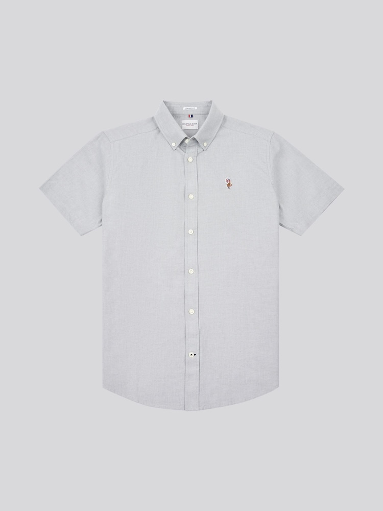 U.S. Polo Assn. Grey Mens 100% Cotton Short Sleeve Oxford Shirt - Image 1 of 3