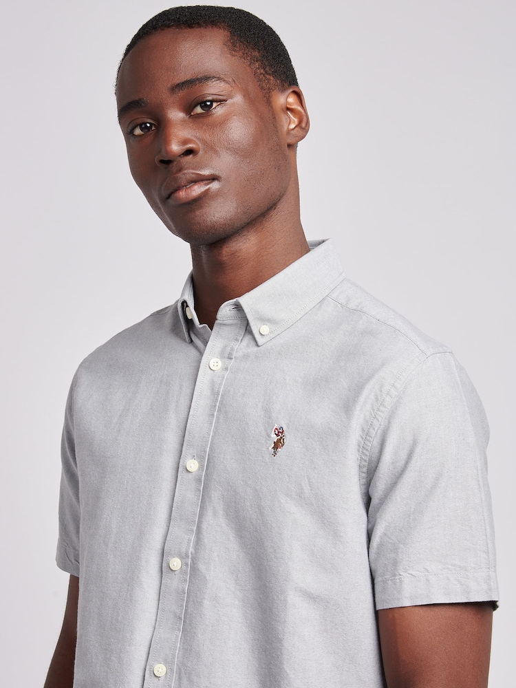 U.S. Polo Assn. Grey Mens 100% Cotton Short Sleeve Oxford Shirt - Image 4 of 4 U.S. Polo Assn. Grey Mens 100% Cotton Short Sleeve Oxford Shirt - Image 4 of 4