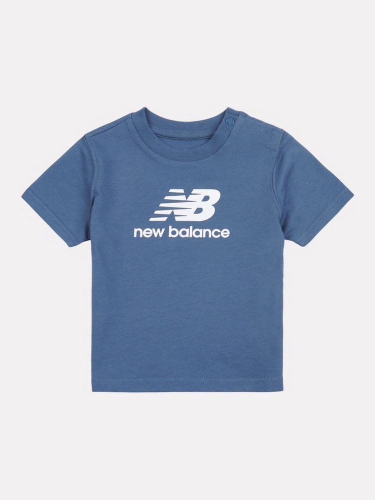 Blauw - New Balance Kids Stacked Logo 100% Cotton T-Shirt - Image 1 of 3