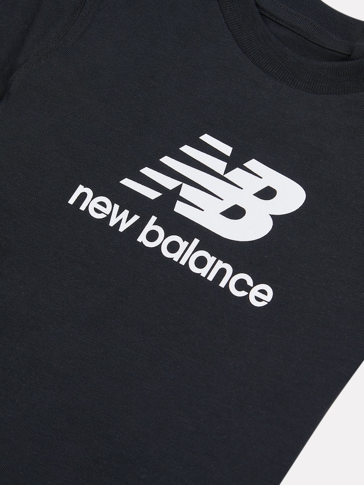 New Balance Black Kids Stacked Logo 100% Cotton T-Shirt - Image 3 of 3
