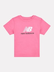 New Balance Pink Kids Stacked Logo 100% Cotton T-Shirt - Image 1 of 3