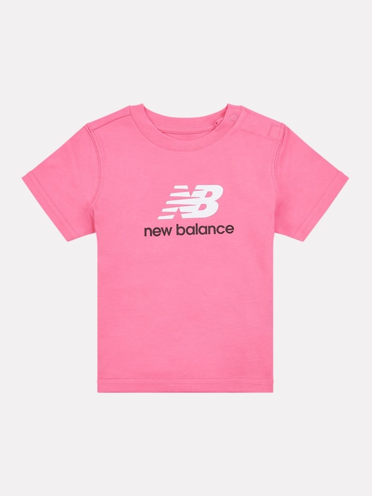 New Balance Pink Kids Stacked Logo 100% Cotton T-Shirt - Image 1 of 3