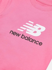 New Balance Pink Kids Stacked Logo 100% Cotton T-Shirt - Image 3 of 3