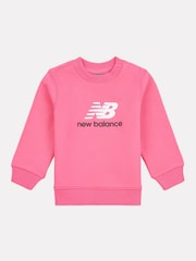 New Balance Pink Kids Stacked Logo Crew Sweatshirt - Image 1 of 3