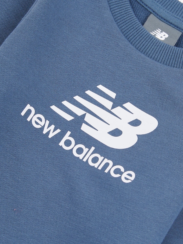 New Balance Blue Kids Stacked Logo Crew Sweatshirt - Image 3 of 3 New Balance Blue Kids Stacked Logo Crew Sweatshirt - Image 3 of 3