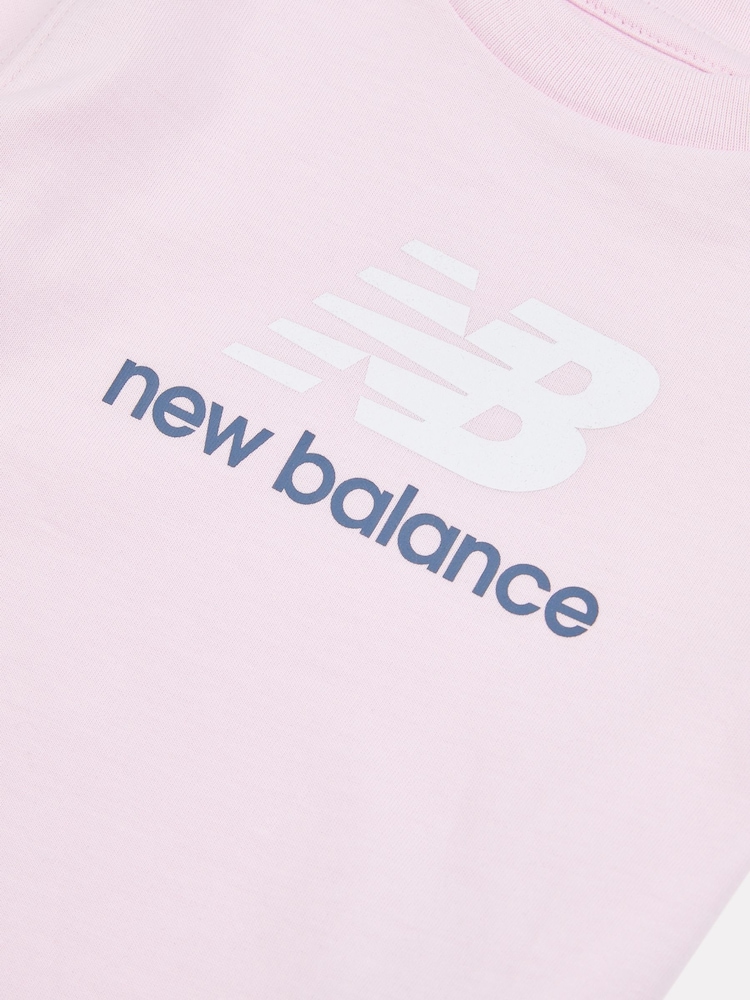 New Balance Light Pink Kids Stacked Logo 100% Cotton T-Shirt - Image 3 of 3