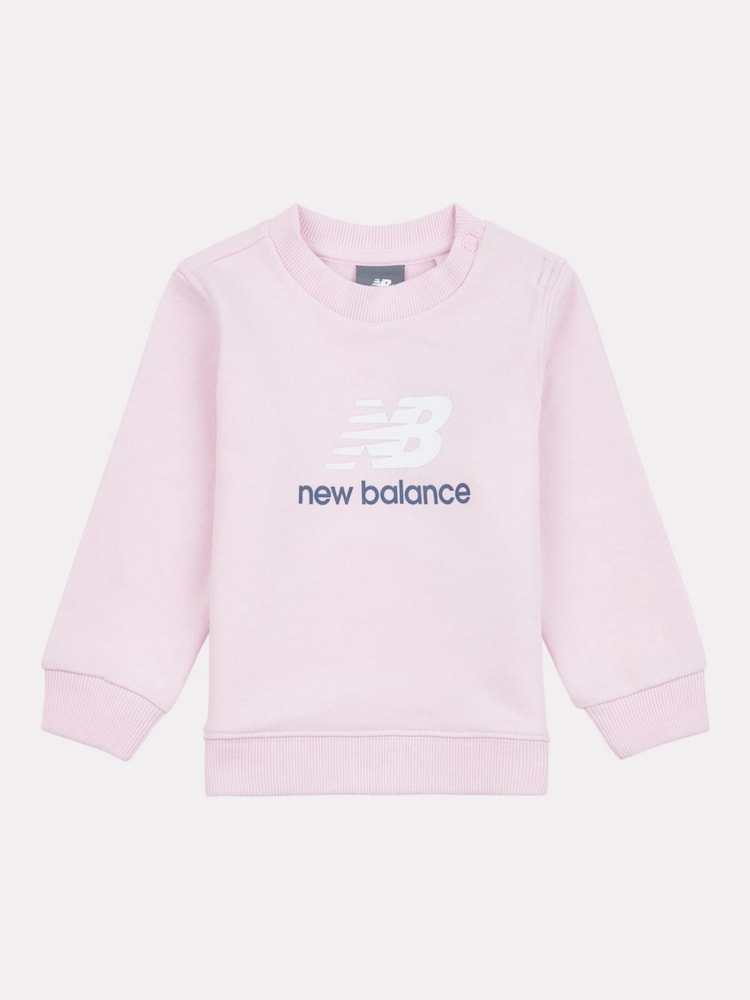 New Balance Light Pink Kids Stacked Logo Crew Sweatshirt - Image 1 of 3
