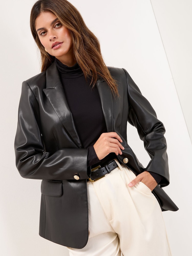 Lipsy Black Faux Leather Single Breasted Blazer - Image 1 of 4