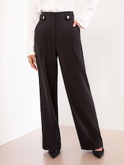 Lipsy Black Deep Waistband Tailored Wide Leg Trousers - Image 1 of 4