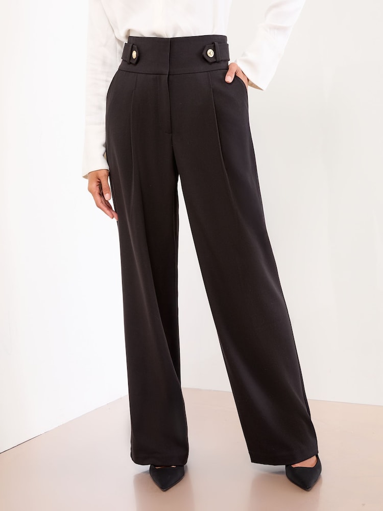 Lipsy Black Deep Waistband Tailored Wide Leg Trousers - Image 1 of 4
