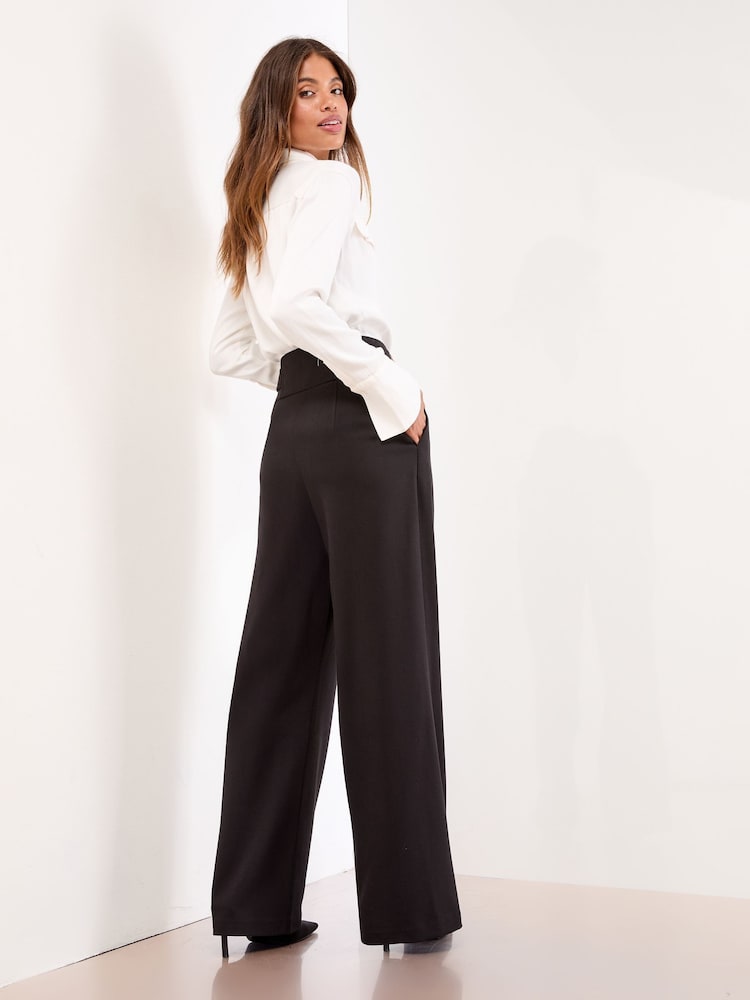 Lipsy Black Deep Waistband Tailored Wide Leg Trousers - Image 2 of 4