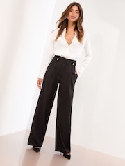 Lipsy Black Deep Waistband Tailored Wide Leg Trousers - Image 3 of 4