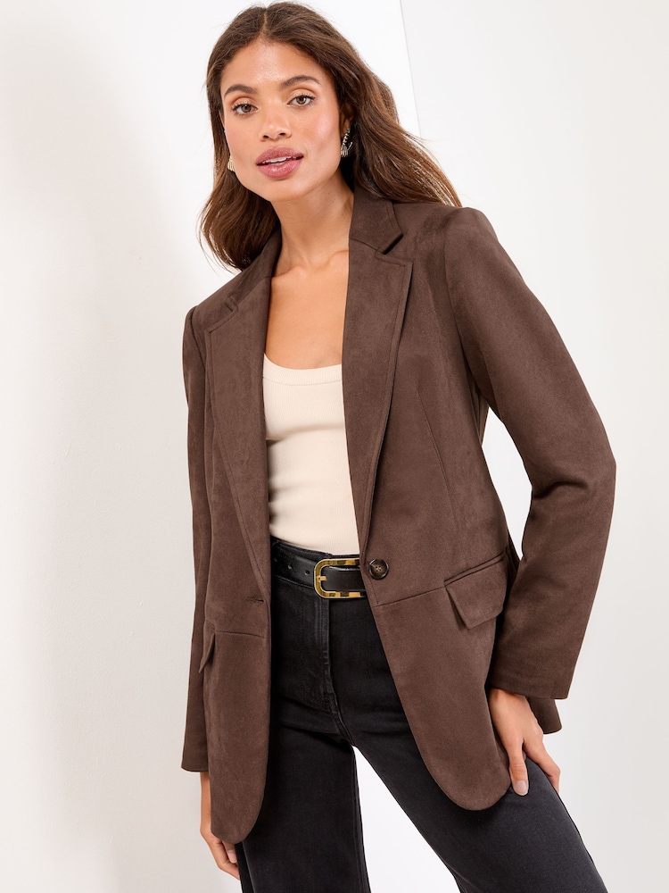 Lipsy Chocolate Brown Faux Suede Relaxed Blazer - Image 1 of 4