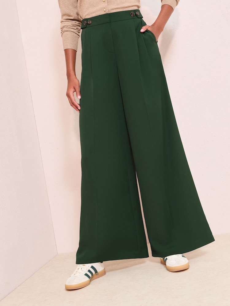 Friends Like These Green Adjustable Waist Premium Wide Leg Trousers - Image 1 of 4