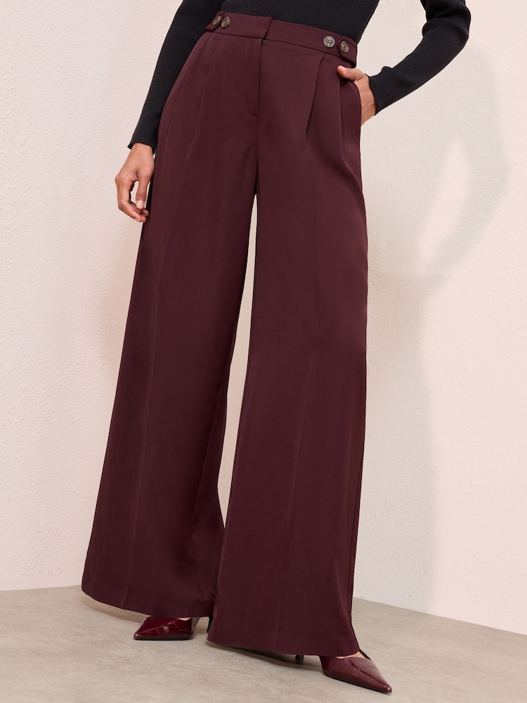 Friends Like These Burgundy Adjustable Waist Premium Wide Leg Trousers - Image 1 of 4