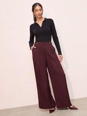 Friends Like These Burgundy Adjustable Waist Premium Wide Leg Trousers - Image 3 of 4