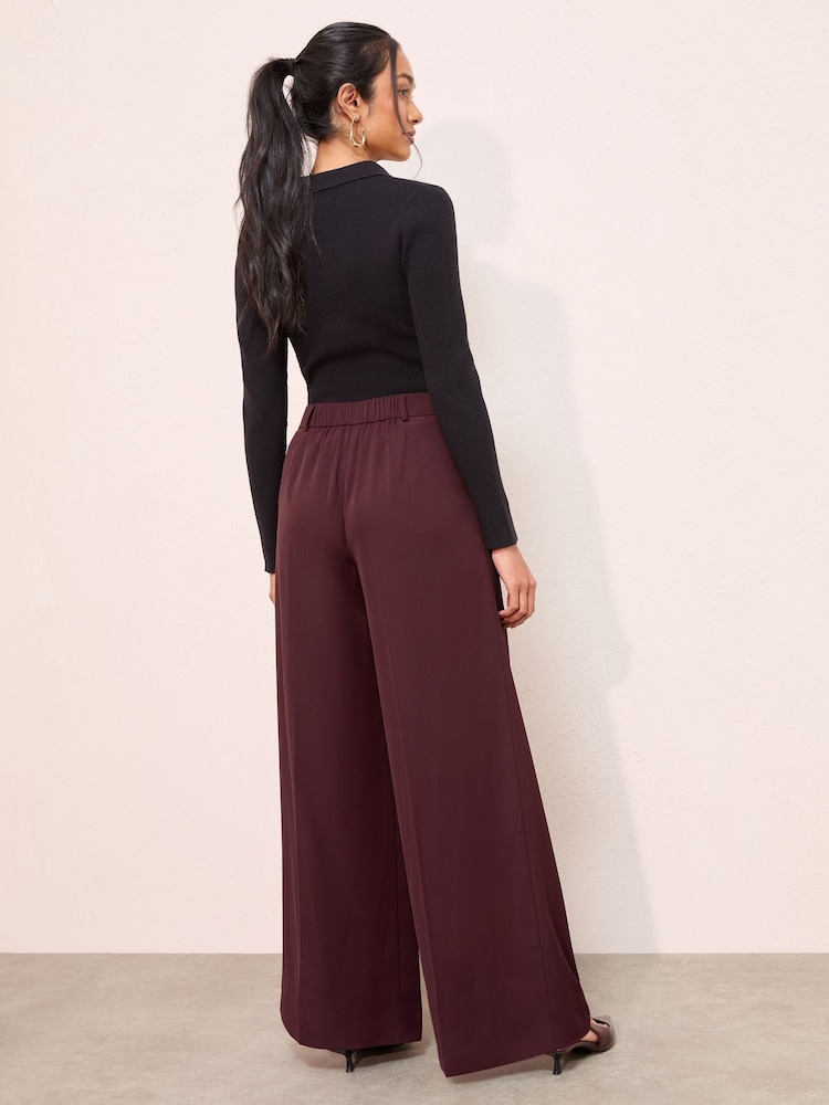 Friends Like These Burgundy Adjustable Waist Premium Wide Leg Trousers - Image 4 of 4