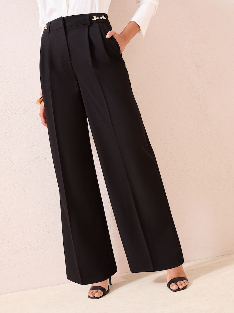 Friends Like These Black Snaffle Trim Premium Wide Leg Trousers - Image 1 of 4