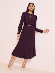 Friends Like These Burgandy Red Keyhole Snaffle Midi Dress - Image 1 of 4