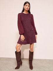 Friends Like These Burgandy Red Boucle Peplum Hem Mini Dress - Image 1 of 4