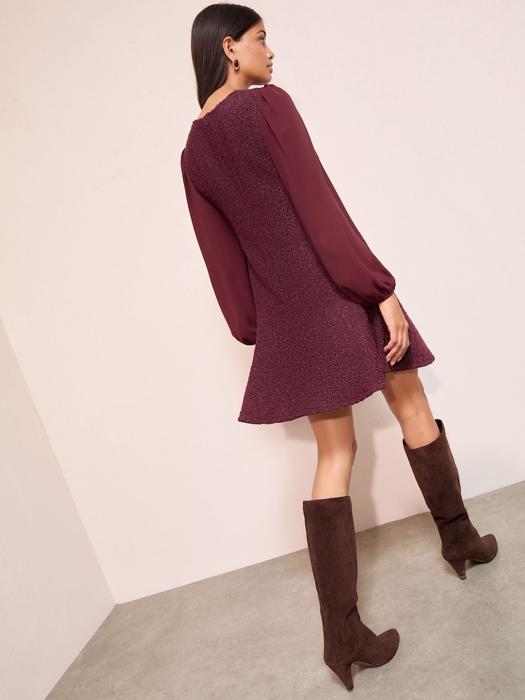 Friends Like These Burgandy Red Boucle Peplum Hem Mini Dress - Image 4 of 4