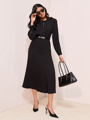 Friends Like These Black Petite Keyhole Snaffle Midi Dress - Image 3 of 4