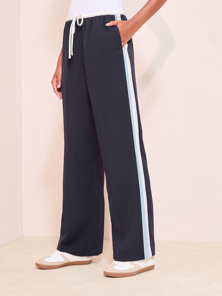 Friends Like These Navy Petite Pull On Side Stripe Trousers - Image 1 of 4 Friends Like These Navy Petite Pull On Side Stripe Trousers - Image 1 of 4