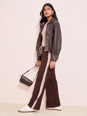 Friends Like These Brown Petite Pull On Side Stripe Trousers - Image 3 of 4