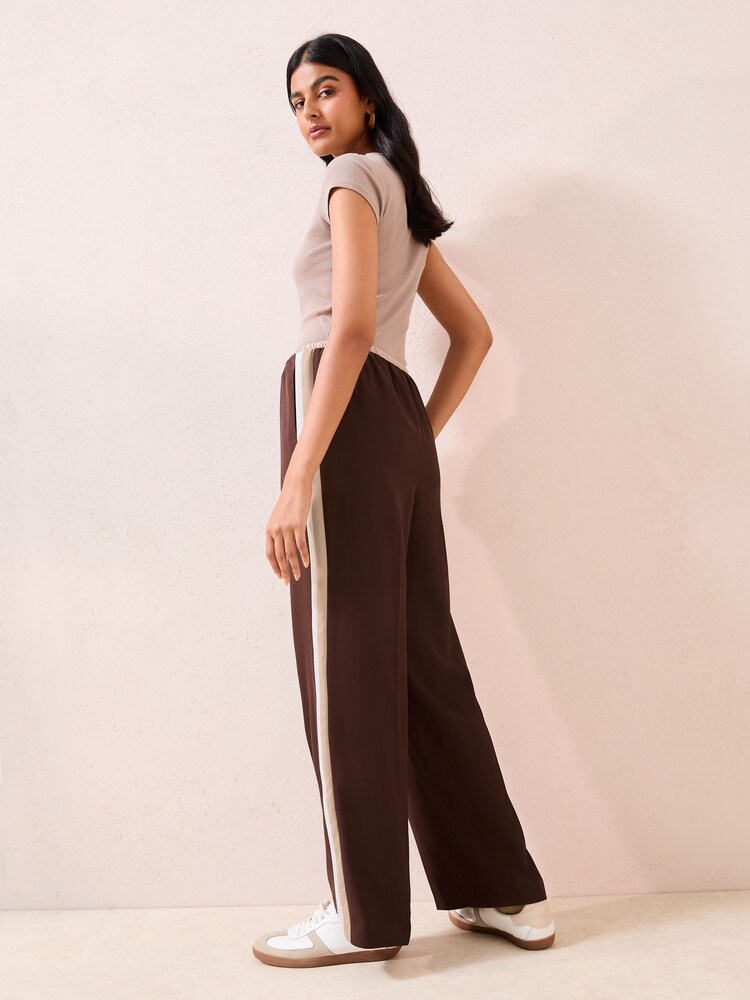 Friends Like These Brown Petite Pull On Side Stripe Trousers - Image 4 of 4 Friends Like These Brown Petite Pull On Side Stripe Trousers - Image 4 of 4