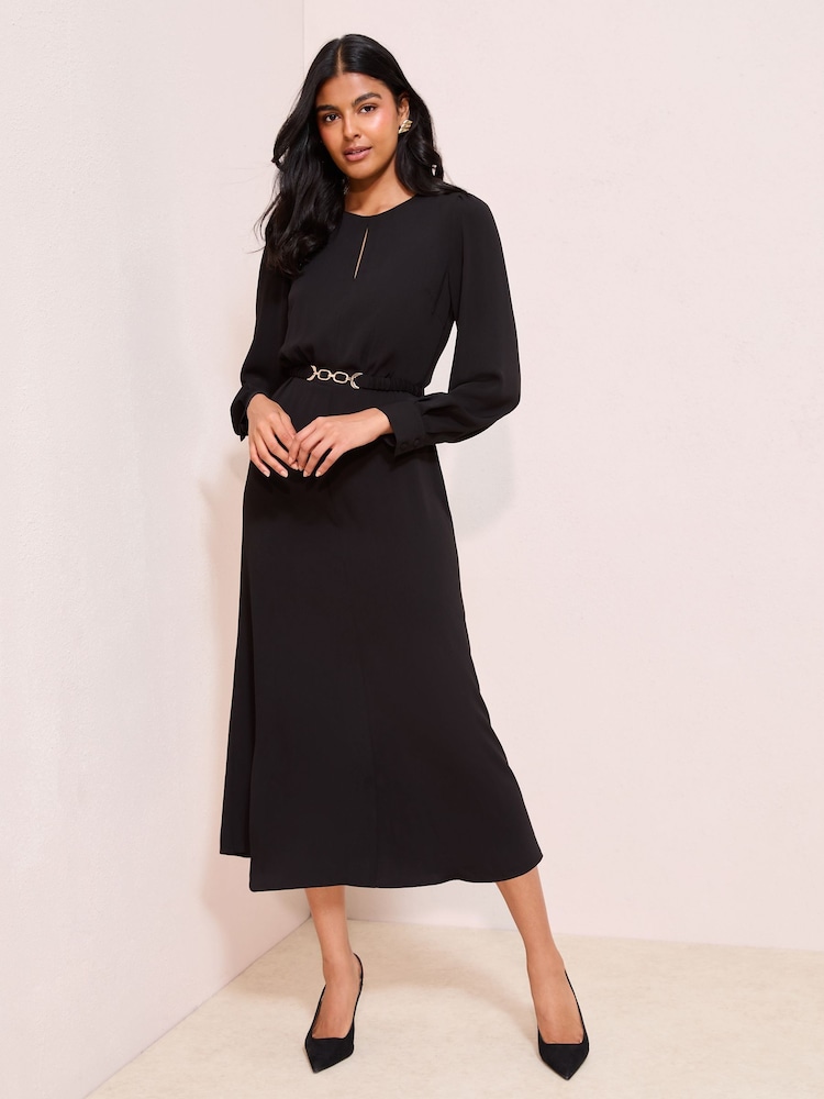 Friends Like These Black Keyhole Snaffle Midi Dress - Image 1 of 4